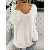 billige Plain t-skjorte-Dame Bluse عادي Fritid Vanlige topper Gul Rosa Blå Beige Vår Høst