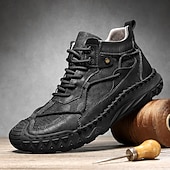 preiswerte Stiefeletten-Braune High-Top-Freizeitsneaker aus Leder für Herren mit Ziernähten und strapazierfähiger Gummisohle – modische Komfortschuhe für Outdoor und Stadt