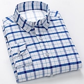 billiga Button Down-skjortor för män-Herr Skjorta Skjorta med krage Knapp upp skjorta Rutig Bröllop Utomhus Vin Marinblå + vit Vit Gul Långärmad Nedvikt Vår Höst Kläder