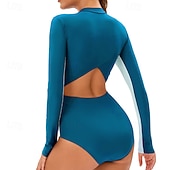 billige Utslett vakter-Dame Badedrakt Rash-guard UV Solbeskyttelse UPF50+ Langermet Badetøy Ta igjen glidelåsen Svømming Surfing Lapper Sommer Vår Høst