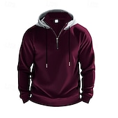 abordables Sudadera con capucha de vellón-Hombre Sudadera Sudadera Con Capucha Sudadera con capucha y cremallera de un cuarto Sudadera con capucha de lana Albaricoque Negro Blanco Rojo Burdeos Con Capucha Plano Cremallera Bolsillo Deporte