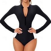 billige Utslett vakter-Dame Badedrakt Rash-guard UV Solbeskyttelse UPF50+ Langermet Badetøy Ta igjen glidelåsen Svømming Surfing Lapper Sommer Vår Høst