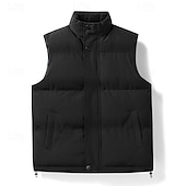 billiga Herrarnas puffer väst-Herr Gilet Utomhus Semester Dagliga kläder Utekväll Mode Grundläggande Höst vinter Dragkedja Ficka Polyester Håller värmen Slät Dragkedja Nedvikt Normal Svart Vit Mörkblå Väst