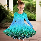 billiga 3D Shining Vision Klänning-Flickor 3D Blomma Klänning Långärmad Sommar Vår Semester Dagligen Helgdag Prinsessa Skön Ljuv Barn 4-12 år Vardagsklänning A linjeklänning Knälång Normal