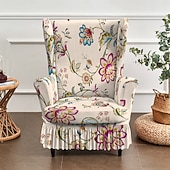 economico Rivestimento sedia wingback-Copripoltrona con schienale alto - copripoltrona in poliestere con stampa floreale/a righe/geometrica, elasticizzati, con fondo antiscivolo, adatti alla maggior parte delle poltrone