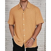 economico camicia da uomo con bottoni-Per uomo Camicia Camicia Estiva Camicia casual Camicia da Spiaggia Camicia con Bottoni Marrone Scuro Nero Bianco Verde chiaro Rosa Manica Corta Semplice Bavero Vacanza Camicia hawaiana Abbigliamento