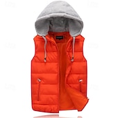 billiga Herrarnas puffer väst-Herr Pufferväst Väst Gilet Semester Dagligen Datum Mode Ledigt Vinter Ficka Polyester Håller värmen Bekväm Ensfärgat Dragkedja Huva Normal Svart Rubinrött Orange Mörkblå Väst