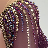 voordelige Schaatsjurken-Kunstschaatsjurk Dames Voor meisjes Schaatsen Jurken Bordeaux Lapwerk Open achterkant Netstof Spandex Hoge Elasticiteit Opleiding Wedstrijd Kunstschaatskleding Klassiek Kristal / Bergkristal Lange