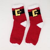 abordables calcetines caseros-Calcetines navideños para mujer, calcetines gruesos de lana coral, calcetines de felpa que no sueltan pelo con reno &amp;Diseño de Papá Noel, calcetines navideños cálidos y acogedores