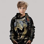 billiga Pojkens 3D-djur-Pojkar 3D Dinosaurie Huvtröja Långärmad Vår Höst Mode Streetwear Barn 4-12 år Huva Utomhus Ledigt Dagligen Normal