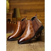 abordables Bottes de Chelsea-Bottines Chelsea marron pour homme en cuir gaufré crocodile – élégantes chaussures habillées à enfiler pour le bureau, les dîners et les occasions formelles