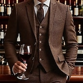 abordables Costumes de mariage-Pour des hommes Affaires Mariage d&#039;automne Costumes de mariage Revers Cranté Marron Formel Couleur Unie Coupe sur mesure 3 pièces
