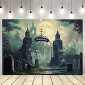 cheap Halloween Wall Tapestries-Halloween Witch Window Tapestry, Spooky Full Moon and Flying Witch Silhouette Wall Hanging, Polyester Fabric Haunted House Decor for Living Room, Bedroom, Dorm, or Party, Wrinkle-Free, Easy to Hang, Gothic Room Aesthetic Decoration