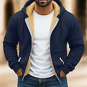 abordables Sudadera con capucha de vellón-Hombre Sudadera Sudadera con capucha y cremallera completa Sudadera con capucha de lana Sudadera con capucha forrada de polar Rojo tinto Negro Blanco Verde Ejército Azul Marino Con Capucha Plano