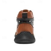 baratos Botas de cano curto-Tênis casual masculino de cano alto em couro sintético marrom com sola de borracha antiderrapante – calçado esportivo confortável com cadarço para caminhadas ao ar livre, viagens e uso diário