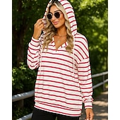 economico Felpa &amp; Sweatshirt-Per donna Felpa pullover Felpa con cappuccio Coulisse Manica Lunga Top Athleisure Autunno Scollo a V A righe Traspirante Allenamento All&#039;aperto Corsa abbigliamento sportivo Abbigliamento sportivo