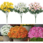 abordables Plantas y Flores Artificiales-5 paquetes de crisantemos artificiales de otoño, crisantemos al atardecer, flores artificiales de otoño para exteriores con margaritas y eucalipto, resistentes a los rayos UV, impermeables, a prueba de viento, plantas realistas de plena floración para jar