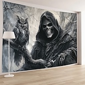 זול שטיחי קיר-גוֹבּלֶן באנרים שטיחי קיר שלד גותי פאנק אפל מסיבה חֲדַר שֵׁנָה רקעים לצילום עיצוב הבית