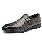 abordables Officiel-Mocassins à boucle pour homme en cuir marron embossé crocodile – chaussures habillées classiques à boucle pour le bureau, les banquets et les soirées