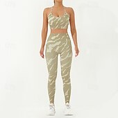 billiga Set och One-Pieces-Dam 2-delad yogatröja Sport BH Loungekläder Tryck Träningsdräkter Mörkgrå Svart Gym Träna Träning Hög midja Stretch Andningsfunktion Magkontroll Ärmlös Sport Sportkläder