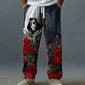 cheap Men's Printed Casual Pants-Men's Costumes Trousers Baggy Pants Casual Pants Mid Waist Dark Punk Gothic Style Holiday Elastic Drawstring Waist Linen-Like Pants with Pockets Spring Fall 3D Print Dark