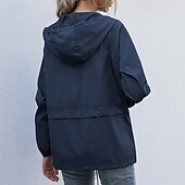 baratos jaqueta ativa-Mulheres Jaqueta casual Jaquetas de chuva impermeáveis Capas de chuva Prova-de-Água A Prova de Vento Zíper Bolsos Moda Ao ar livre Tecido Para Noite Final de semana Zíper Padrão Com Capuz Normal