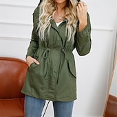 abordables Parka Décontractée-Femmes Veste Décontractée Chaud Confortable Fermeture éclair Avec Poches Mode Extérieur Uni Sortir Week-end Fermeture éclair Régulier À capuche Coupe régulière manche longue Vêtements d&#039;extérieur