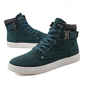 cheap Men&#039;s Sneakers-Men&#039;s Tan Faux Leather High-Top Sneakers with Lace-Up Design, Stylish Casual Shoes for Walking, Work and Weekend Outfits