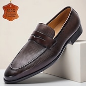 baratos Mocassins de couro premium-Homens Sapatos sociais Sapatos de vestir Mocassins Clássicos Caminhada Casual Couro Confortável Antiderrapante Mocassim Café