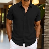 economico Casual da lavoro-Per uomo Camicia Camicia di lino Camicia Estiva Camicia button-down Camicia casual Camicia da Spiaggia Semplice Vacanza Casuale Nero Bianco Rosa Blu Manica Corta Colletto Estate Abbigliamento