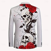 preiswerte Herren bedruckte Blazer-Herren Mantel Blazer Outdoor Straßenfest Casual Täglich Alle Jahreszeiten 100% Polyester Coole Schädel Rose 3D Druck Knöpfe Thermisch Warm Bequem Einfacher Blazer Rot