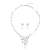 baratos Conjuntos de Jóias-Conjunto de Jóias 2 Pérola Pérola cromada Brincos Colares Mulheres Elegante Vintage Moda Estilo vintage Clássico Conjunto de jóias Para Casamento Festa Convidado do casamento