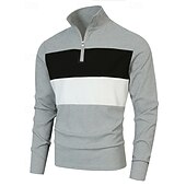 preiswerte Klassisches Poloshirt für Herren-Herren Poloshirts Viertel-Reißverschluss-Poloshirt Alltagskleidung Date Viertelreißverschluss Langarm Mode Basic Farbblock Patchwork Reißverschluss Frühling Herbst Normale Passform Schwarz Wei