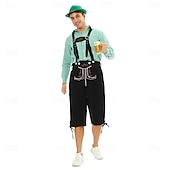voordelige Heren-Carnaval Oktoberfest bier Oktoberfest Outfits Gemaskerd Bal Lederhosen Bavarian Duits Traditionele stijl Weiden Voor heren Carnaval Feest Halloween Doek in traditionele stijl Top Short Hoed