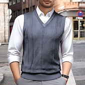 preiswerte Herren Pullover Weste-Herren Pullunder Kleid Pullover Pullover Weste Strickpullover Gerippt Stricken Normale Oberteile Gestrickt V Ausschnitt Alltagskleidung Date Bekleidung Herbst Winter Kamel Wein S M L