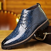 abordables Bottines-Bottines en similicuir bleu à motif crocodile pour homme – Chaussures habillées à lacets pour les événements professionnels et en soirée
