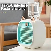 economico Articoli per la casa-Ventilatore portatile per bambini, mini ventilatore ricaricabile con design a forma di volpe, umidificatore con nebulizzatore, apparecchio da scrivania estivo, raffrescatore d&#039;aria portatile personale per uso domestico e in ufficio