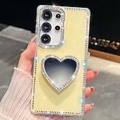 cheap Samsung Cases-Phone Case For Samsung Galaxy S25 S24 Ultra Plus S24 FE S23 A16 A55 5G A35 5G A15 Back Cover Mirror Kickstand Shockproof Heart Silicone