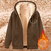 cheap Men's 3D Hoodies-Men's Full Zip Hoodie Zip Up Hoodie Fleece Jacket Fleece Hoodie Black Wine Blue Brown Green Hooded Reindeer Plain Graphic Prints Zipper Pocket Casual Daily Going out Polyester Streetwear Casual Fall