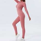 preiswerte Sets &amp; Einteiler-Damen Trainingsanzug Einteiliger Strampler Reißverschluss Einfarbig Bodysuit Herbst Schwarz Rosa Fitnessstudio sportlich Laufen Bauchkontrolle Atmungsaktiv Langarm Sport Sportkleidung