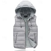 billiga Herrarnas puffer väst-Herr Pufferväst Väst Gilet Semester Dagligen Datum Mode Ledigt Vinter Ficka Polyester Håller värmen Bekväm Ensfärgat Dragkedja Huva Normal Svart Rubinrött Orange Mörkblå Väst