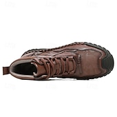baratos Botas de cano curto-Botas casuais masculinas de couro sintético marrom de cano alto com sola de borracha antiderrapante - calçados duráveis para caminhadas ao ar livre, viagens e uso diário