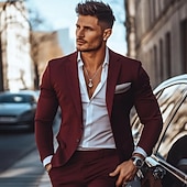 Men's Wedding Casual Party Suits Notch Lapel Burgundy Formal Solid Colored Slim Fit 2 Piece Single Breasted Two-buttons3