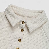 ieftine Hanorace texturate și pulovere-Hanorac textură pentru femei, hanorac tip waffle, pulover, hanorace, streetwear, simplu, casual, mânecă lungă, decolteu în V, topuri regulate, ieșiri în oraș, nasturi, bej, toamnă