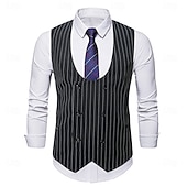 economico Gilet da uomo-Per uomo Gilet Abbigliamento da cocktail Formale Casuale Vintage Moda Primavera Primavera &amp; Autunno Bottoni Poliestere Confortevole Semplice A righe Doppiopetto Collo a U Vestibilità aderente Nero