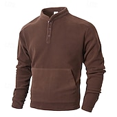 economico Felpa con cappuccio in pile-Per uomo Maglia Felpa in pile Felpa con cappuccio abbottonata Nero Verde scuro Cachi Caffè Grigio Colletto Mao Semplice Patchwork Sport &amp; Outdoor Casuale Quotidiano Streetwear Cool Abbigliamento