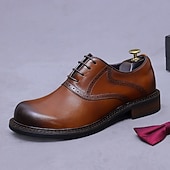 tanie Klasyczne Buty Eleganckie-Męskie skórzane półbuty wizytowe typu oxford – pierwsza warstwa skóry bydlęcej, klasyczny design typu brogs, sznurowane, formalne buty biznesowe do biura, na wesela i do profesjonalnego stroju