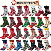 economico Costumi-12 paia di calzini caldi spessi in stile natalizio (colore casuale), graziosi calzini lunghi per le feste con disegni di Babbo Natale e pan di zenzero, regalo di Natale perfetto per la famiglia e gli