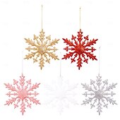 billige Ornamenter-6 stk. julesnøfnuggpynt, fargerike 3D-glitter-snøfnuggoppheng med gull-, rosa- og metalliske detaljer til juletre og høytidsdekorasjoner