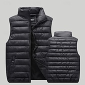 levne Pánská péřová vesta-Pánské Puffer Vesta Kamizelka Vesta Dovolená Denní Rande Módní Na běžné nošení Podzim zima Kapsy Polyester Zahřívací Pohodlné Pevná barva Zip Stojáček Běžný Černá Rubínově červená Oranžová Tmavomodrá